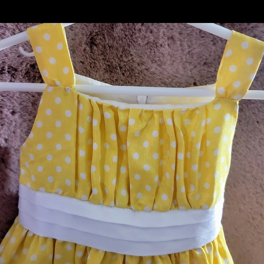 Girls Size 2T Princess Polka Dot Dress Yellow White Flowers Bow Lined Lightweigh - Picture 3 of 12